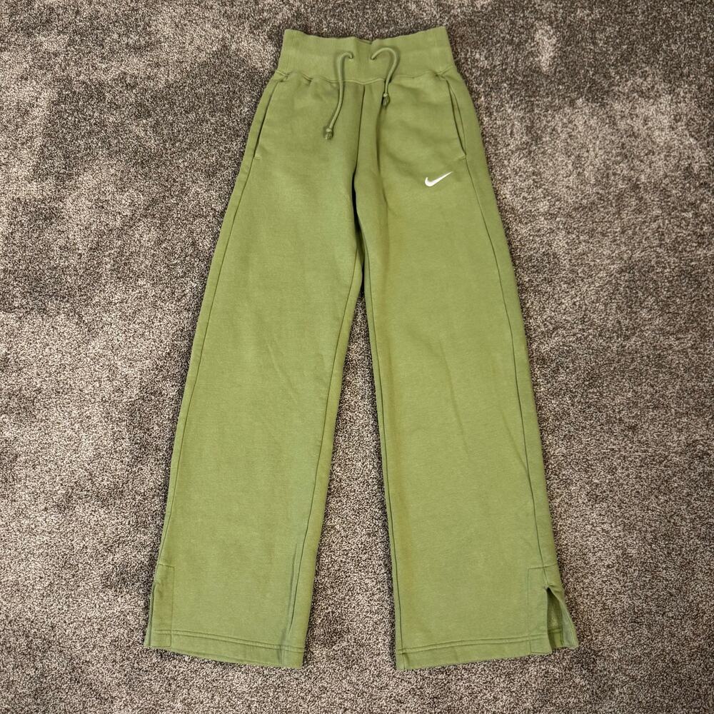 NIKE High Waist Phoenix Fleece Sweatpants Size XXS Oil Green Swoosh Cozy Lounge